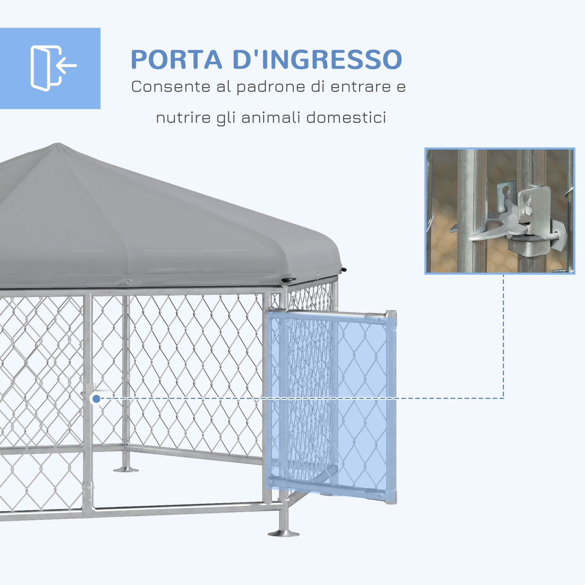 PawHut Kennel for Medium Size Dogs with UV-Proof Oxford Fabric Roof, 2.1x1.85x1.2m, Silver and Gray - Borgè