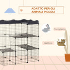 Modular and Multilevel Pet Enclosure with Ramp and 2 Doors in Steel and PP, 105x70x116 cm, Black