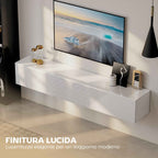 HOMCOM Wall-Mounted TV Stand for up to 75" with Pressure-Close Doors, 180x33x30 cm, Gloss White