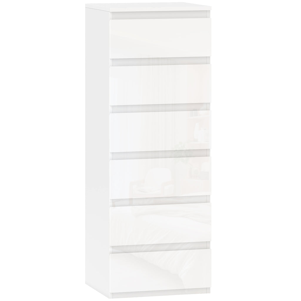 HOMCOM Slim Dresser, 6 Drawers, Gloss Finish, Bedroom, White