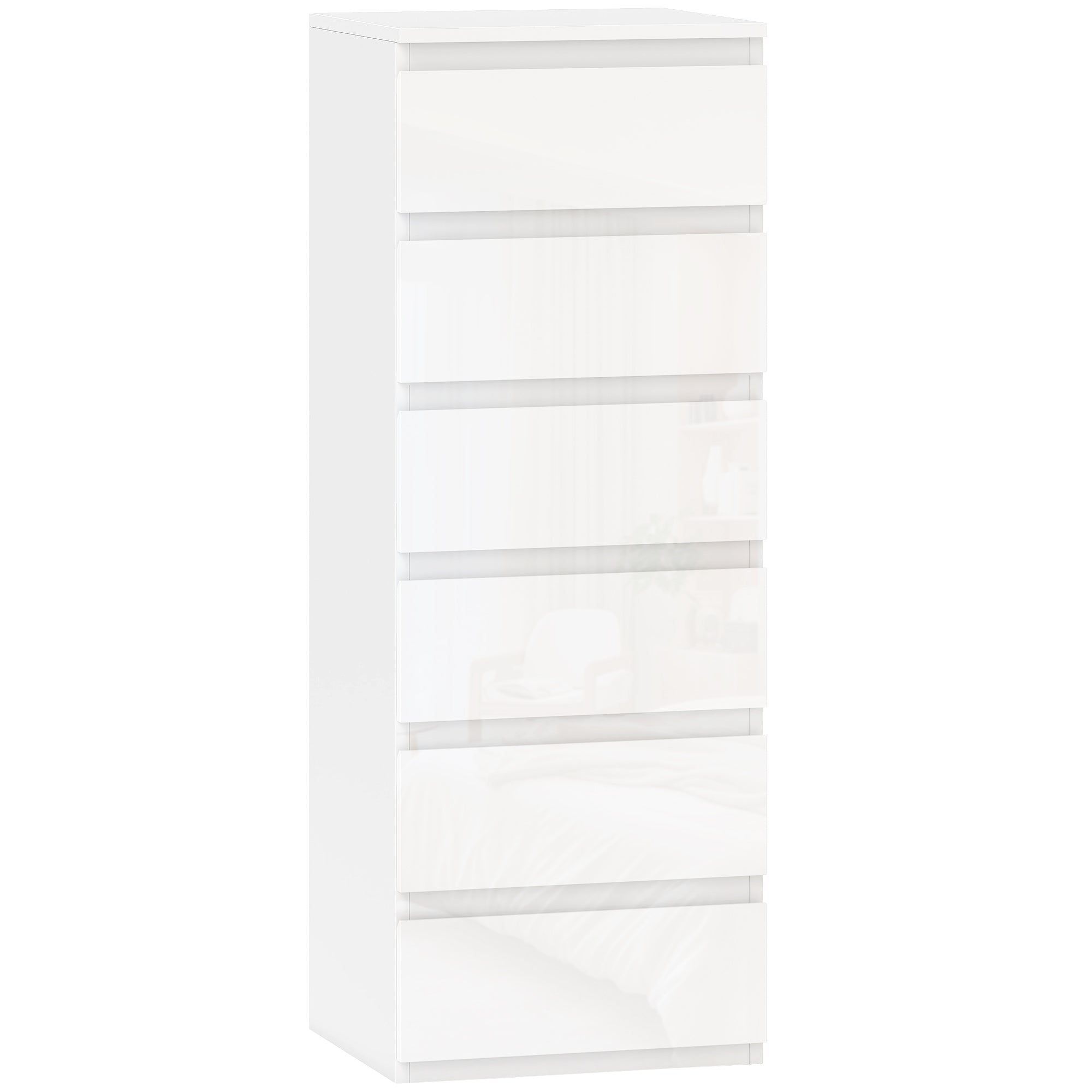 HOMCOM Slim Dresser, 6 Drawers, Gloss Finish, Bedroom, White
