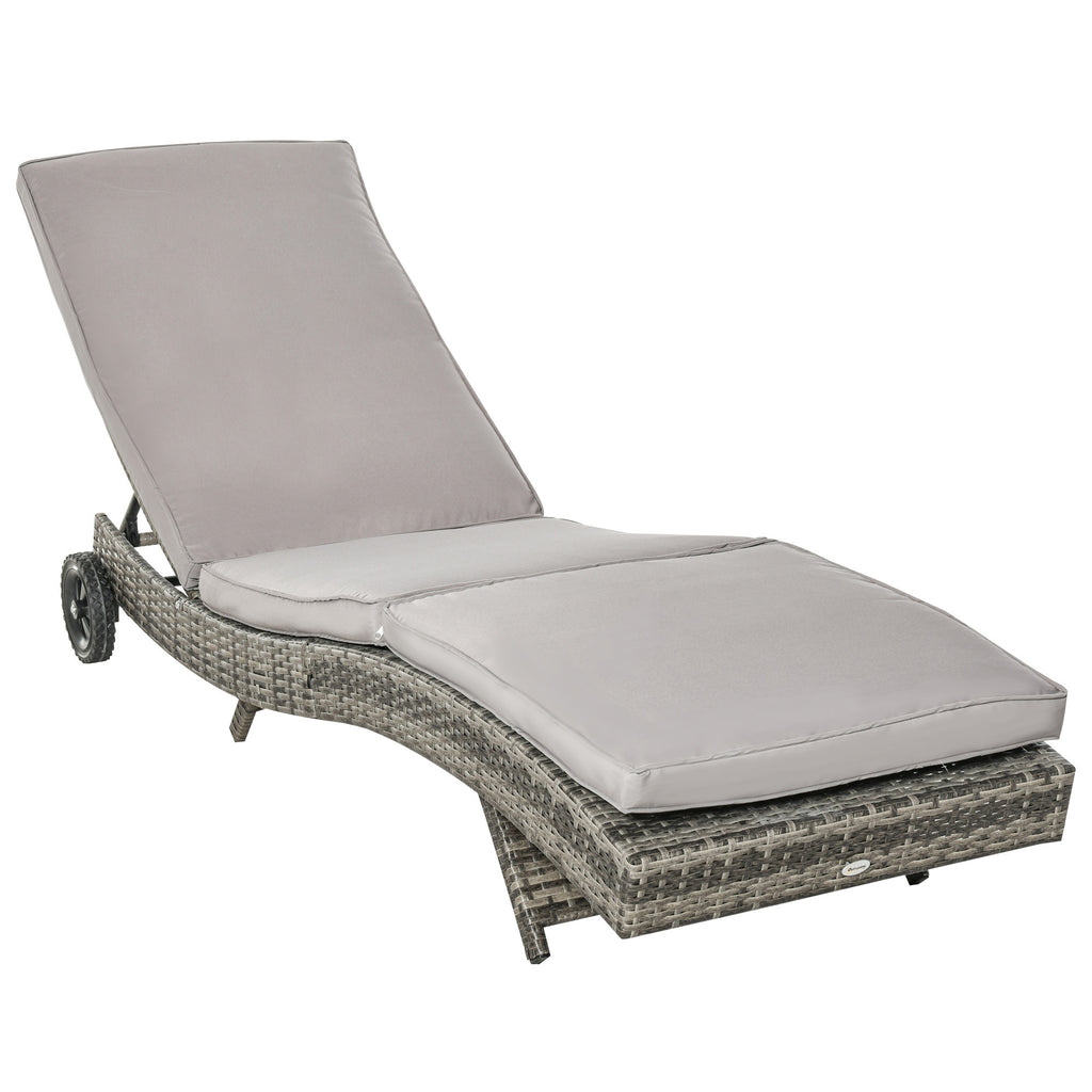Outsunny garden deckchair in Rattan pe with adjustable back and pillow, 207x70x70cm, gray - Borgè