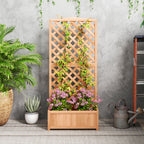 Planter with Trellis for Climbing and Wide Bottom, in Fir Wood, 76x36x170 cm, Brown