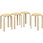 Set of 4 Round Modern Stackable Kitchen and Bar Stools in Wood, Ø40x54cm, Wood Color