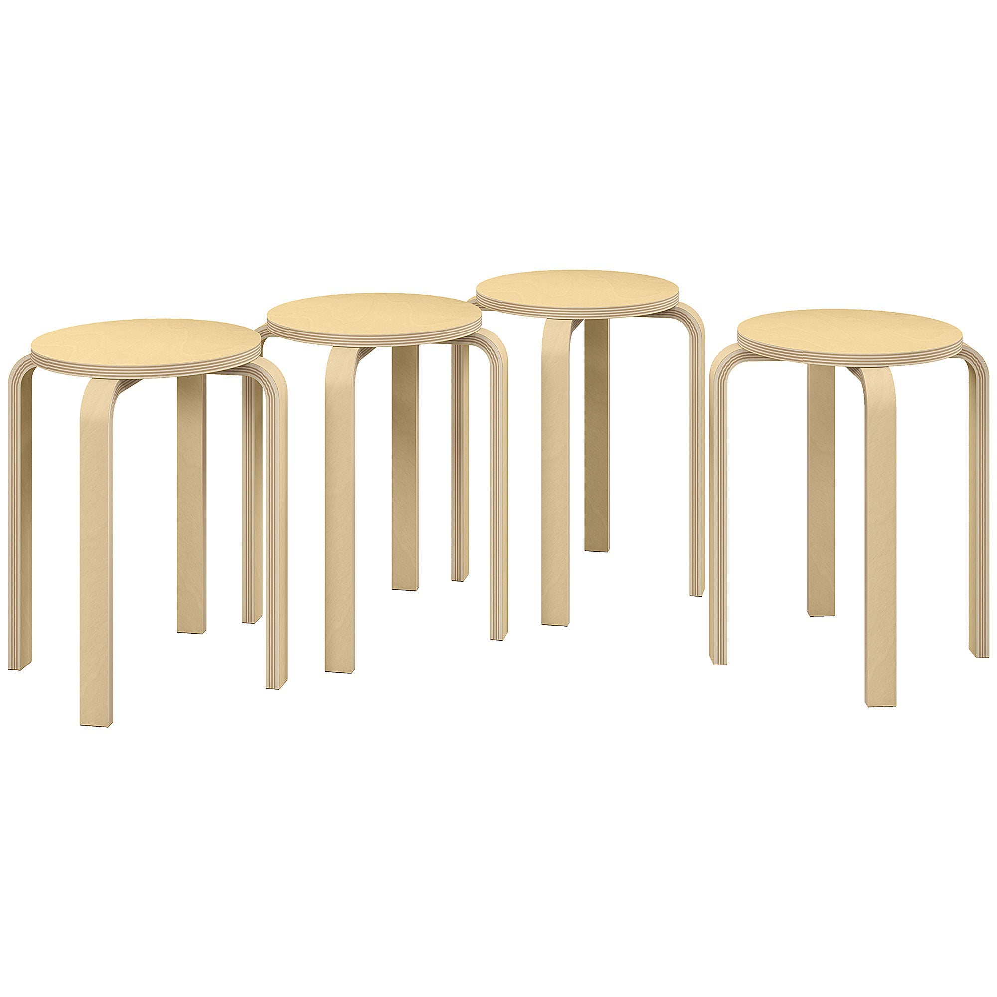 Set of 4 Round Modern Stackable Kitchen and Bar Stools in Wood, Ø40x54cm, Wood Color