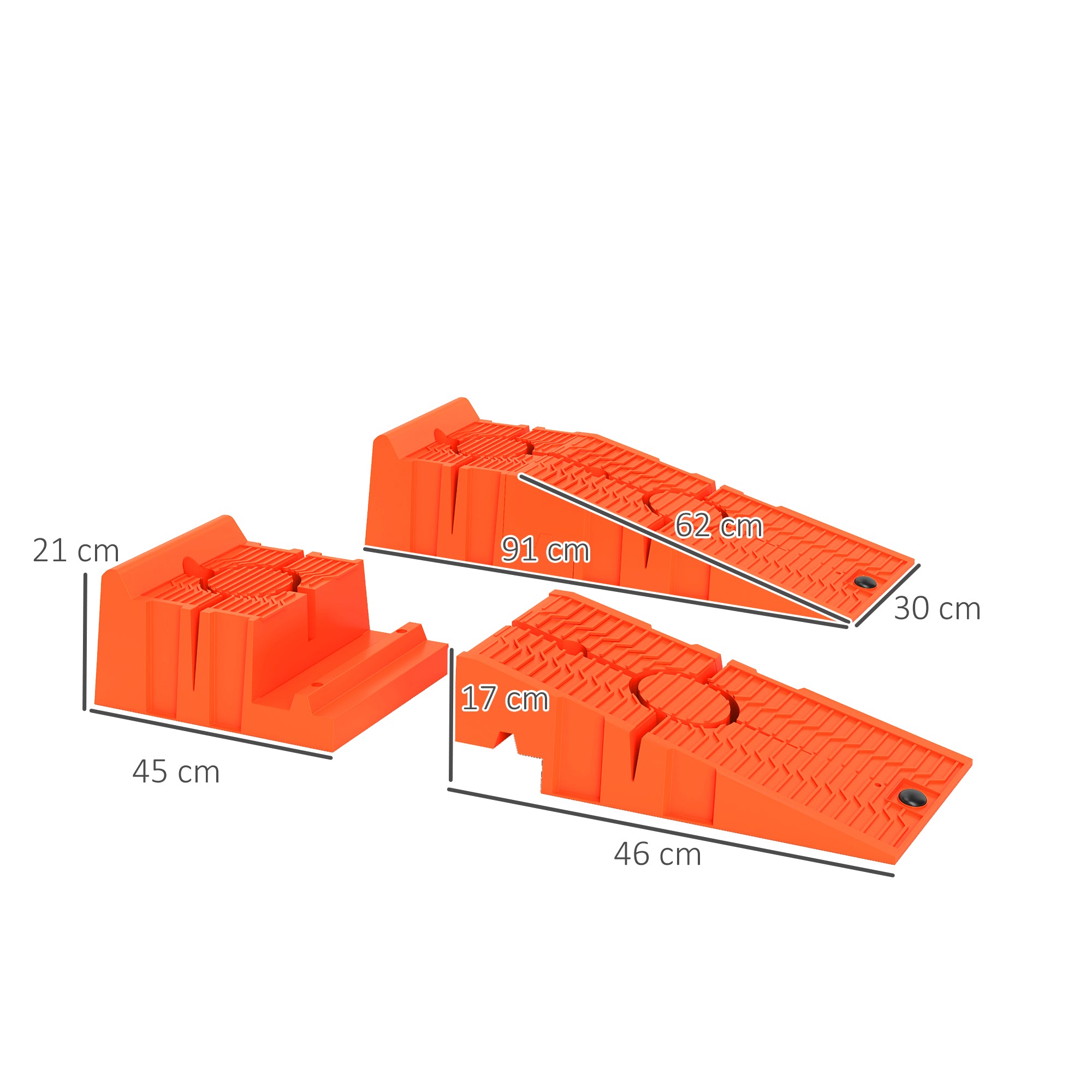 Set of 2 Plastic Car Ramps with Maximum Load 5 Tons, 91x30x21 cm, Orange