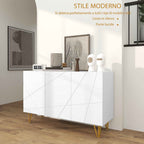 HOMCOM Storage Unit with 2 Cabinets and Adjustable Shelf, in Chipboard and Metal, 120x40x75 cm, White and Gold