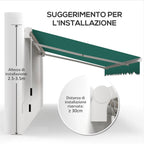 4x2.5m Hand Cranked Metal and Aluminum Outdoor Awning, Dark Green