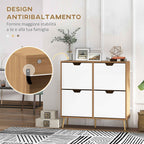 HOMCOM Chipboard and Pine Shoe Rack with 4 Drawers and 2 Adjustable Shelves for Each Drawer, 95x26x95 cm