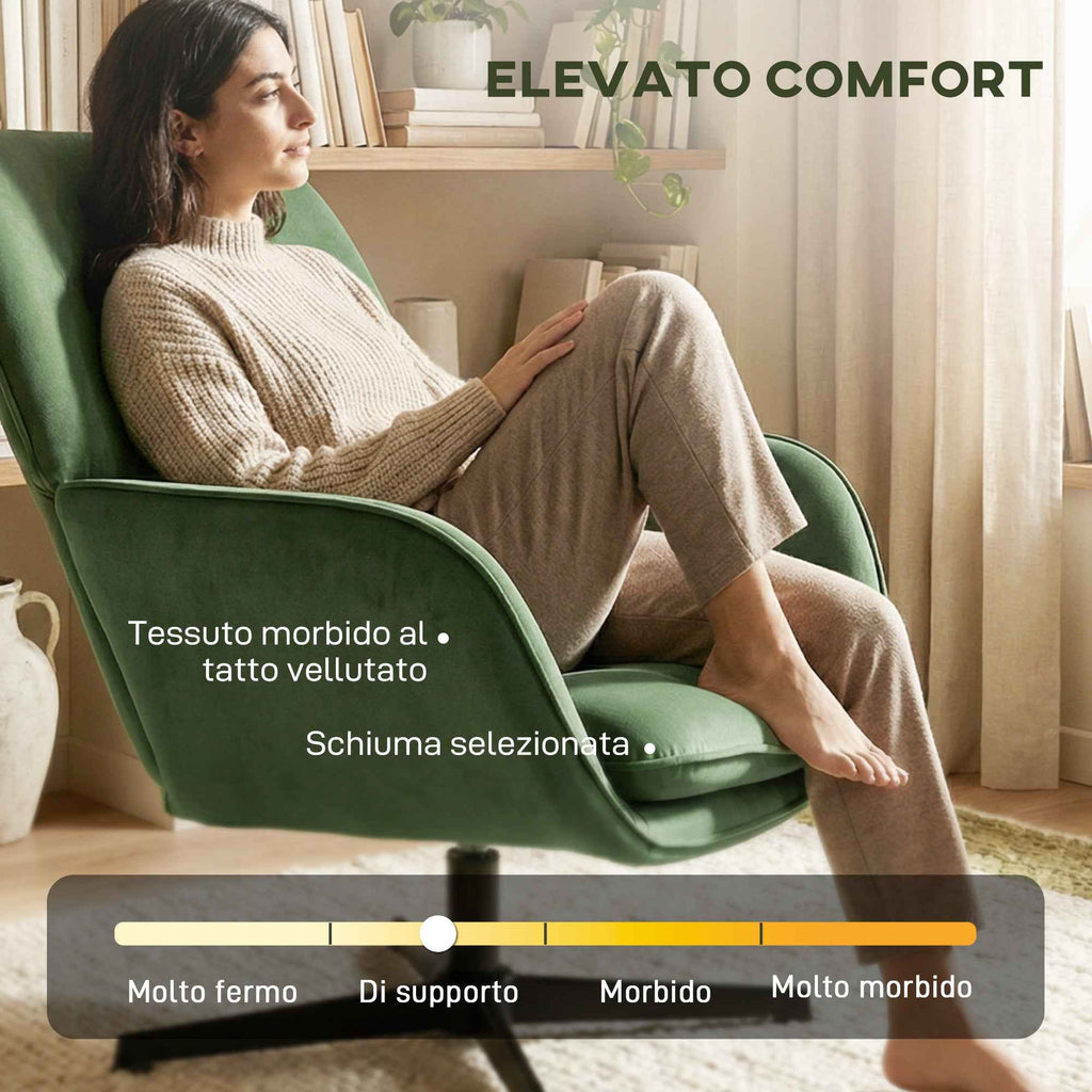 Swivel Lounge Chair with Lumbar Cushion and Velvet Fabric Upholstery, Green