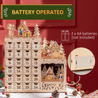 Rectangular Christmas Advent Calendar with Themed Patterns and 12 LED Lights, 22x9x30 cm, Plywood, Orange