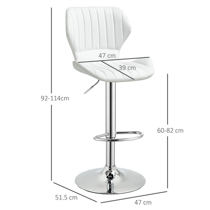 ALICE | Set of 2 Ergonomic Height-Adjustable Bar Stools with Footrest, 47x51. 5x92-114 cm, White