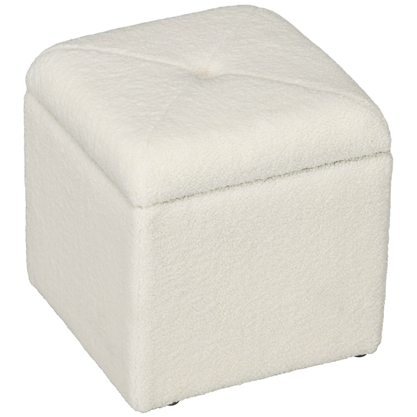 Soft Teddy Fabric Padded Storage Pouf for Living Room and Bedroom, 39x39x39cm, Cream