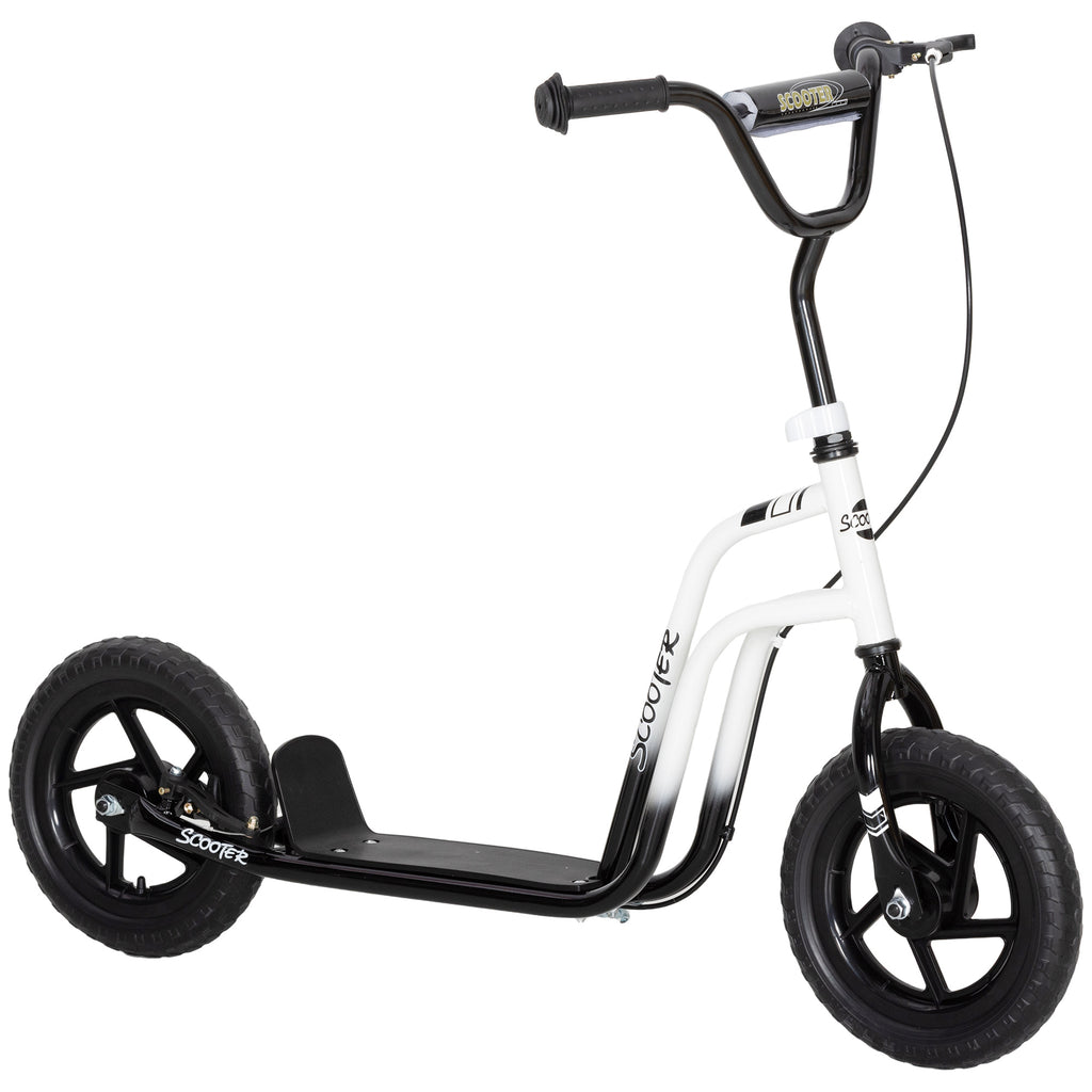 Kids Scooter for 5-12 Years Old with Brake, Kickstand and Adjustable Handlebar, 129x52x80-88 cm, White and Black