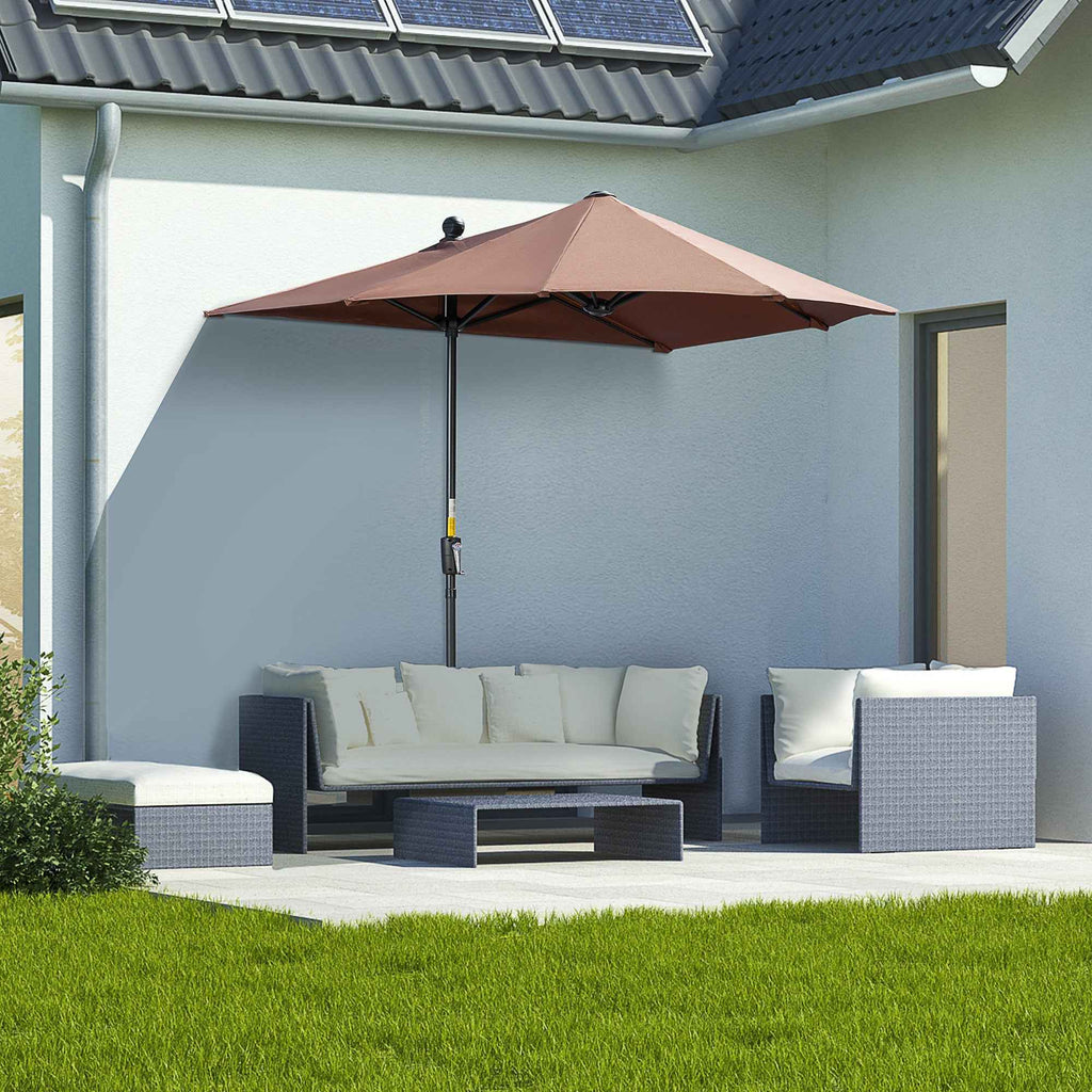 Outsunny Double Crescent Umbrella 2x2 m with Crank Opening and Cross Support, in Steel and Polyester, Coffee