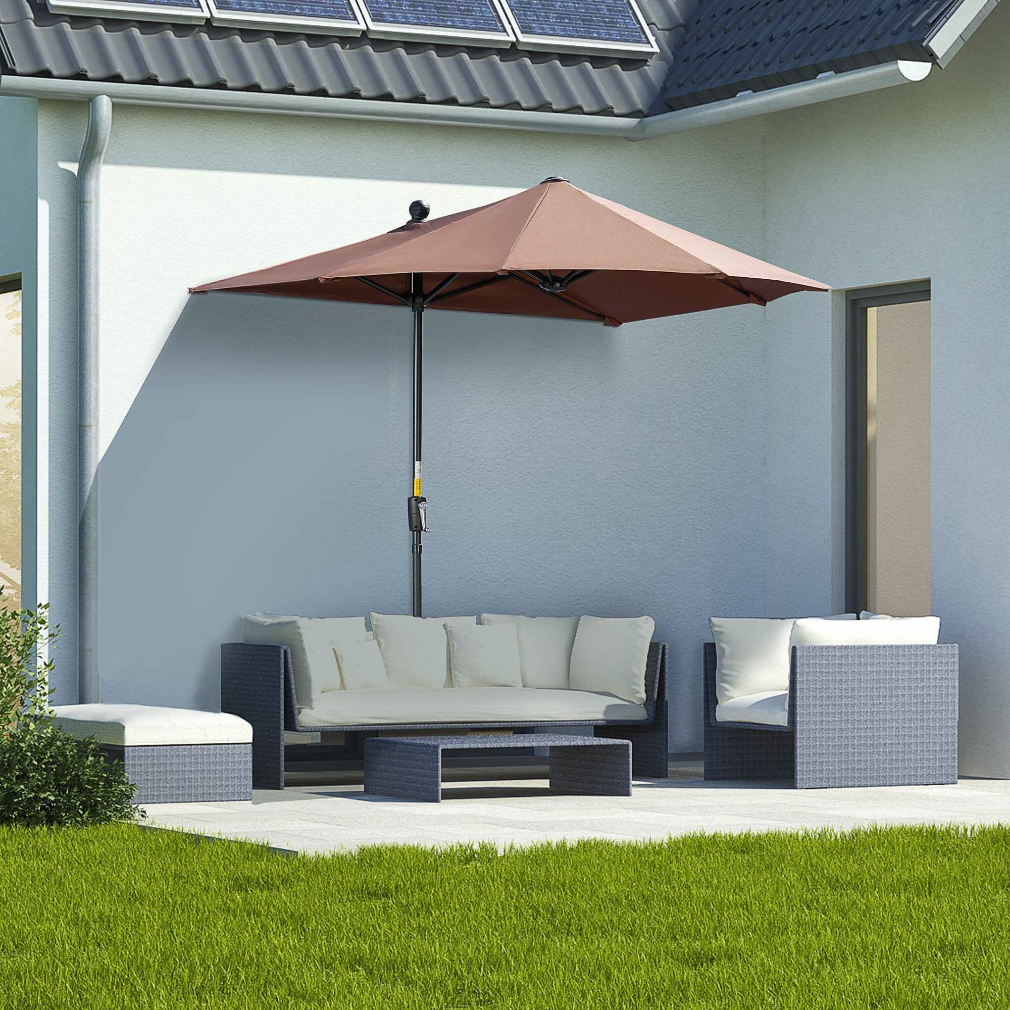 Outsunny Double Crescent Umbrella 2x2 m with Crank Opening and Cross Support, in Steel and Polyester, Coffee