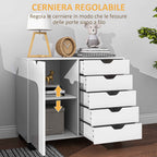 5-Drawer Side Cabinet, Adjustable Shelf, Office Storage Cabinet on Wheels, Printer Stand for Home Office, White