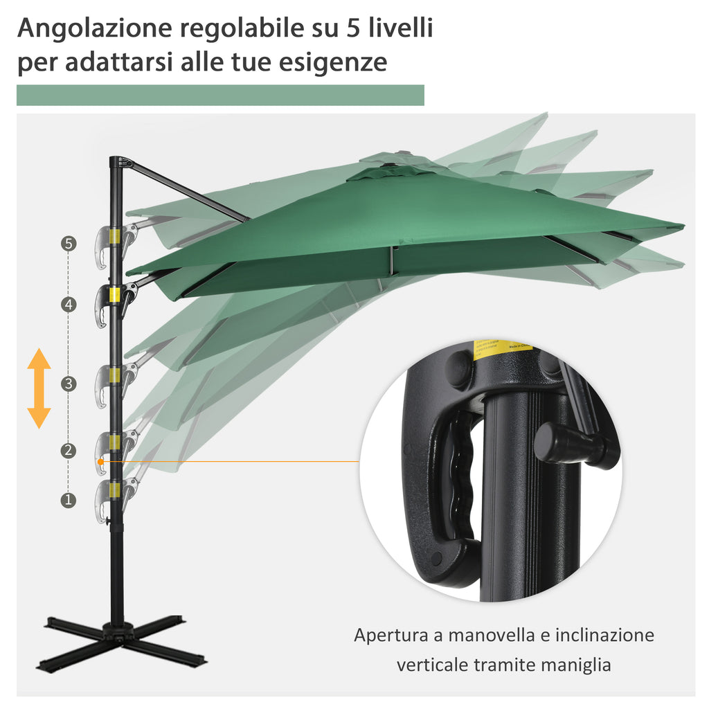 2.5x2.5m Hand Crank Garden Umbrella with 360° Rotation and Adjustable Parasol, Green