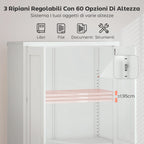 3-Tier Adjustable Steel Office Cabinet with Lock and 2 Keys, 80x40x175cm, White