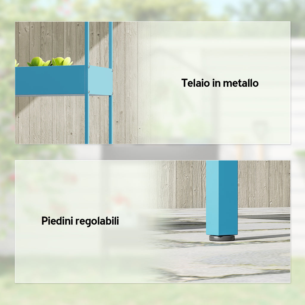 Outsunny 2-Tier Metal House Plant Stand with Hook, 75x35x150cm, Blue and Green
