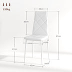 Set of 2 Modern High Back Dining Chairs in Faux Leather and Steel, 41x50x97 cm, White