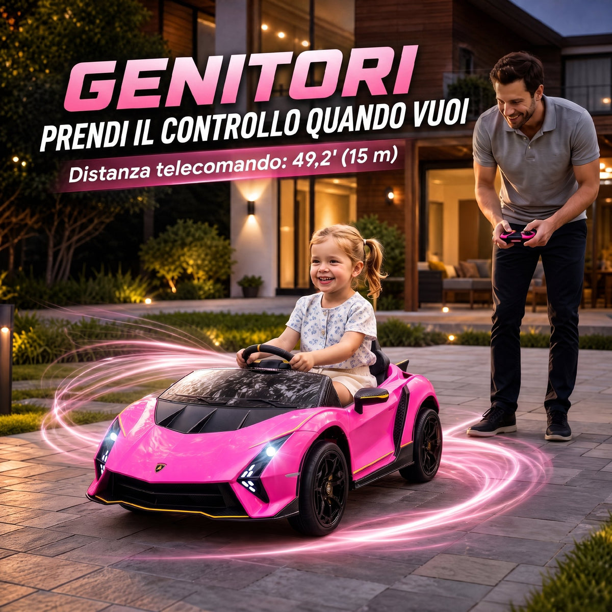 AIYAPLAY Electric Ride-On Car for Kids 3-6 Years Old, 12V Authentic Lamborghini with 2 Motors, Scissor Door, Suspension, Pink