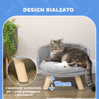 Round Dog Sofa in Plush Fabric and Wood with Extra Cushion, Ø40.5x33 cm, Grey and Wood Color
