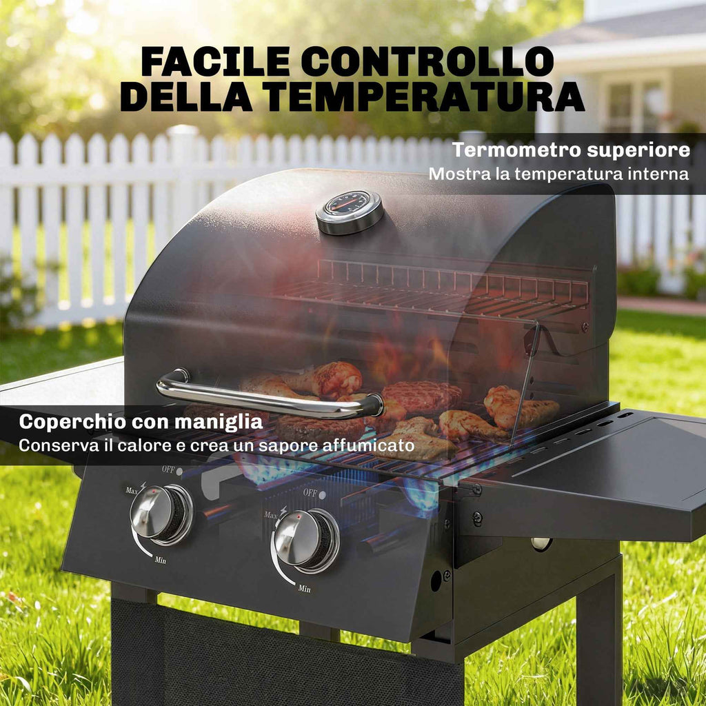 Outsunny 2-Burner Portable Propane Gas Grill with Thermometer, Black