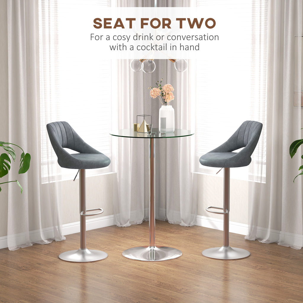 Homcom tall table from modern round bar with steel base and glass top, Ø70x102cm, transparent - Borgè