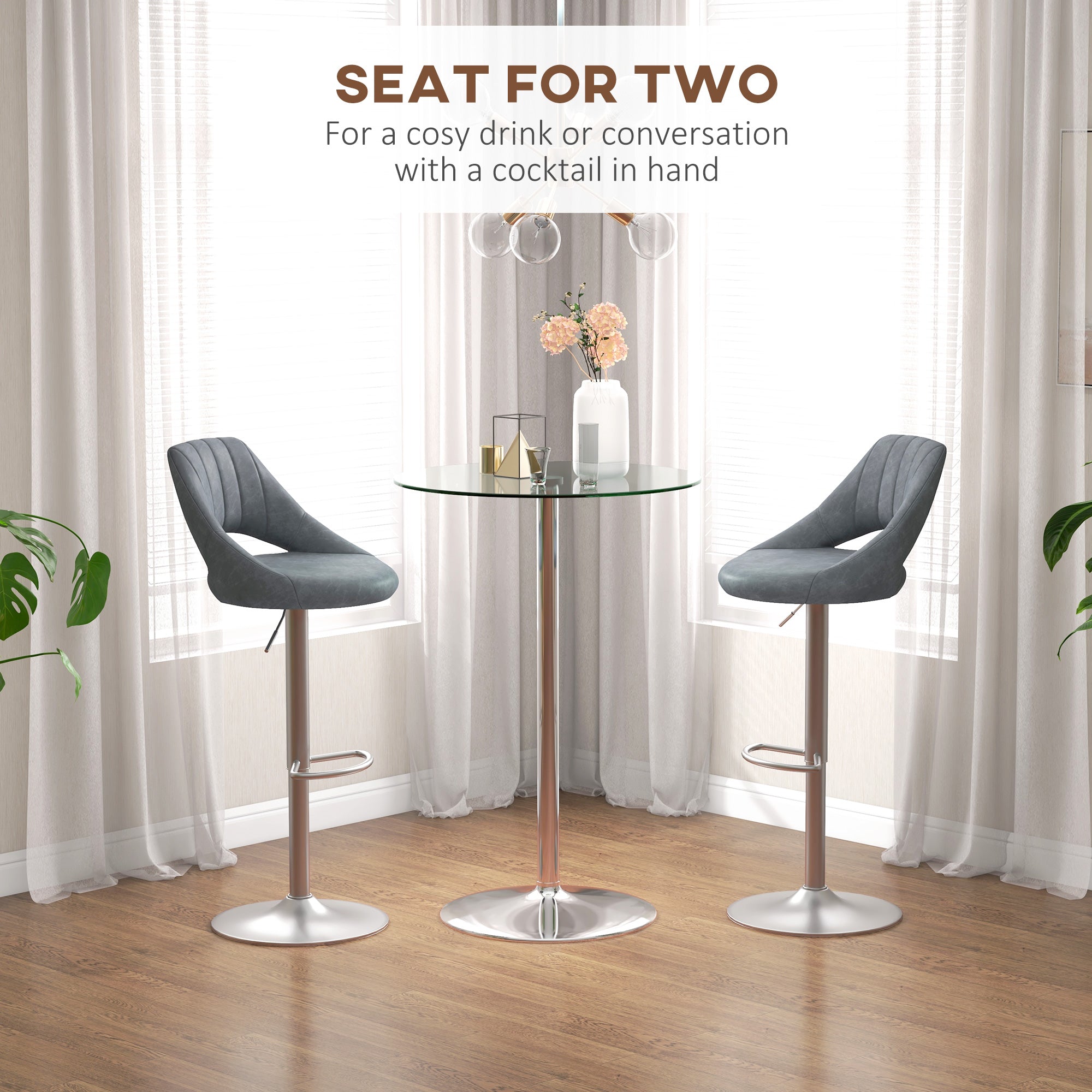 Homcom tall table from modern round bar with steel base and glass top, Ø70x102cm, transparent - Borgè