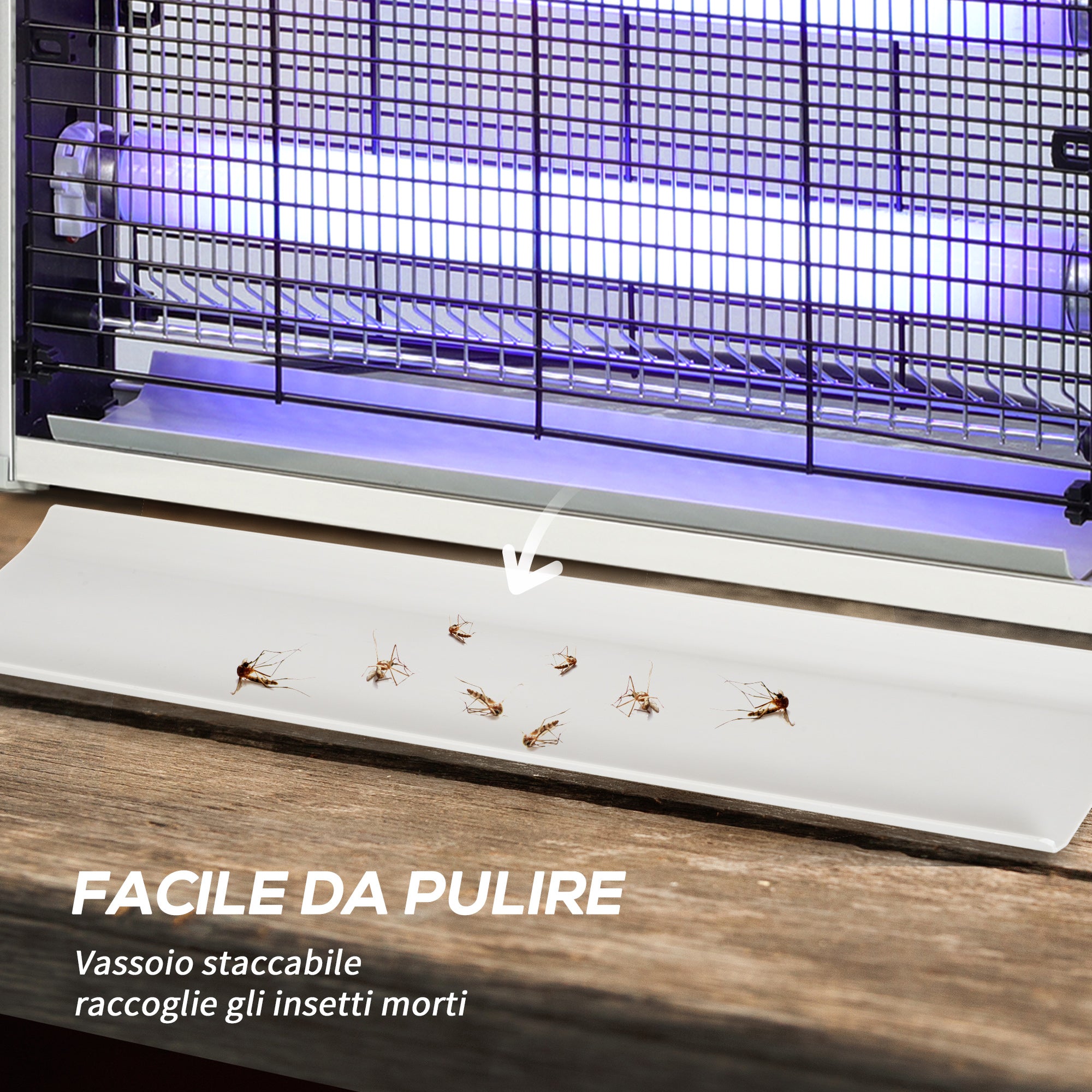 20W UV LED Mosquito Insect Zapper with Removable Tray, ABS and Metal, 39x8x28cm