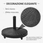 Round Garden Umbrella Base with 4 Wheels and Brakes, Metal and Resin Umbrella Base, for Ø38/48 mm Umbrella Poles, Ø52x41 cm, Black - Borge' Group Limited