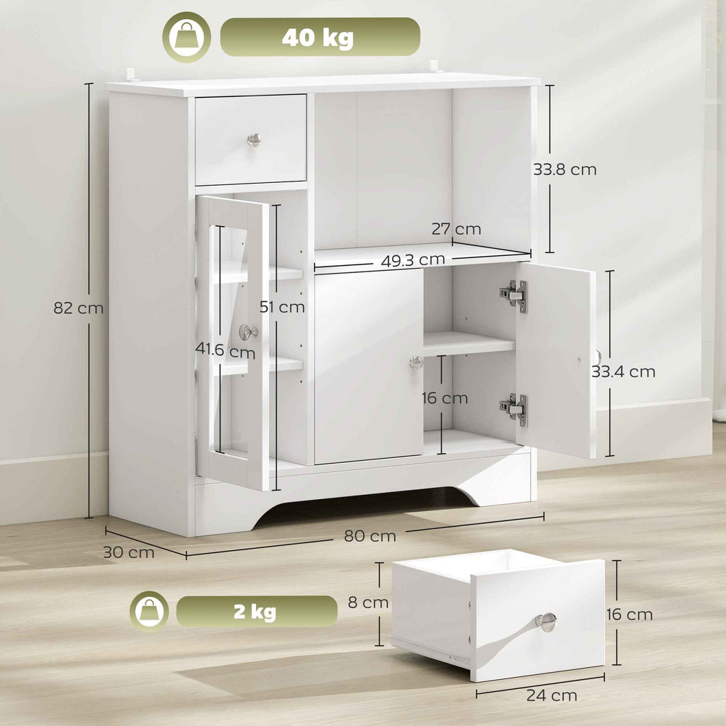 HOMCOM Sideboard Buffet with Open Compartment, Drawer, 3 Shelves and 2-Door Cabinet, Wooden, 80x30x82 cm, White