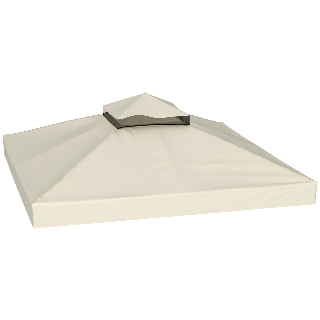 Garden Gazebo Cover 3x3m, 2-Tier UPF30+ Replacement Roof in Polyester, Cream