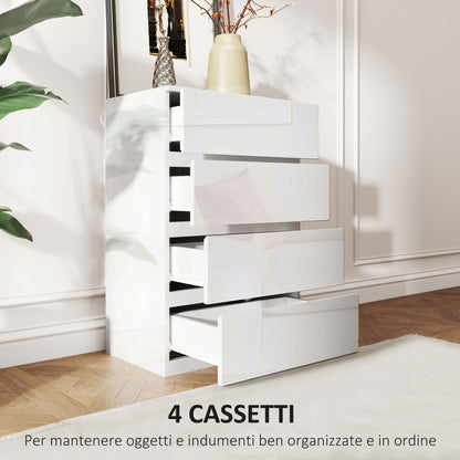 Modern Chest of Drawers 4 Anti-Tip Wooden Drawers, 55x33x80 cm, Glossy White