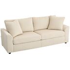 3 Seater Corduroy Sofa with Pocket Sprung and 2 Cushions, 212x80x88 cm, Cream White