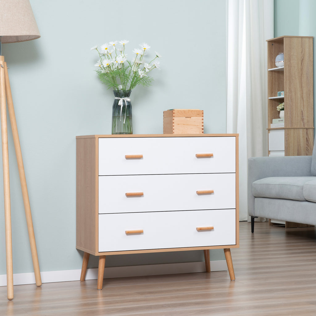 3 Drawer Raised Chest of Drawers for Living Room and Bedroom, Wooden, 80x39x80 cm, White and Wood Color