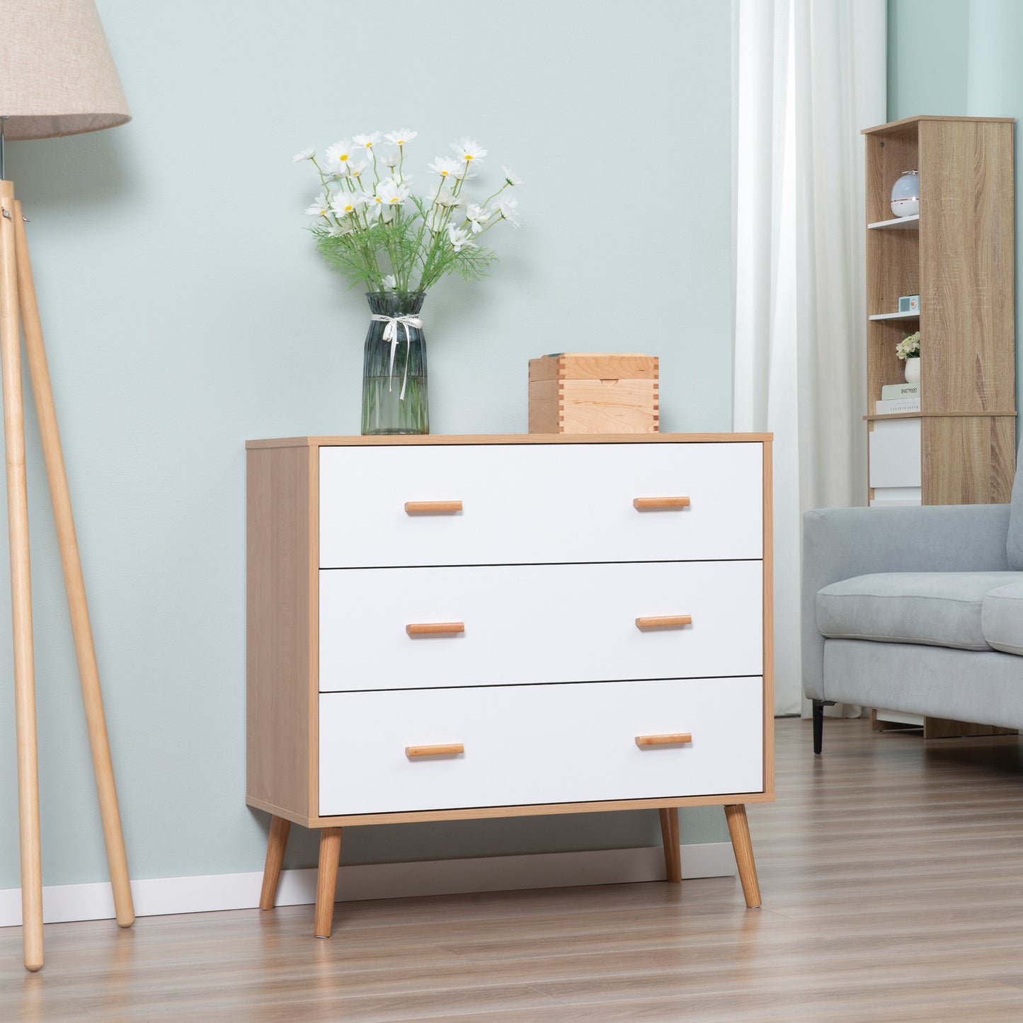 HOMCOM Raised Chest of 3 Drawers for Living Room and Bedroom, in Wood, 80x39x80 cm, White and Wood Color