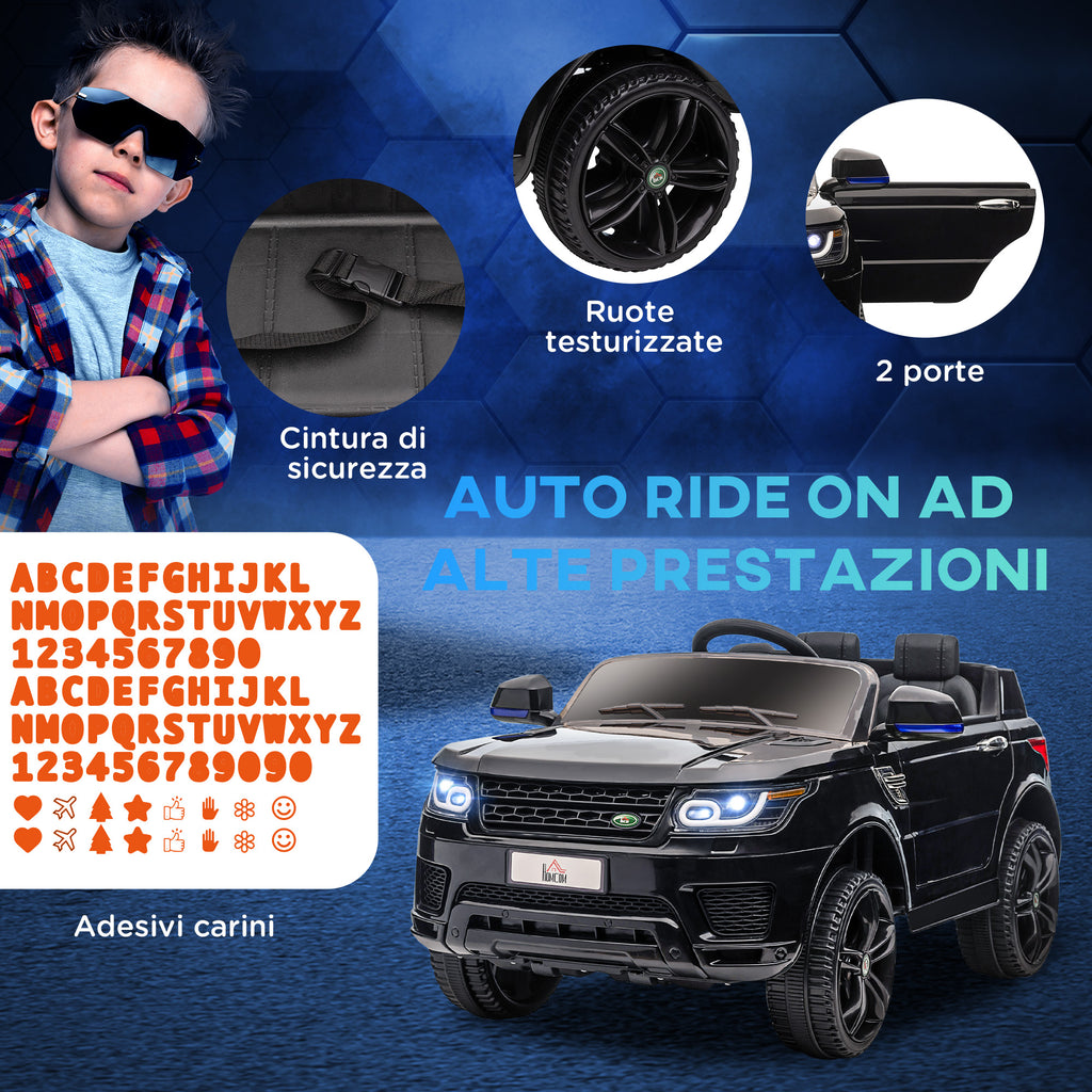 Electric Ride-On Car for Children 3-6 Years with Remote Control, LED Lights and Horn, in PP and Metal, 110x68x52 cm, Black
