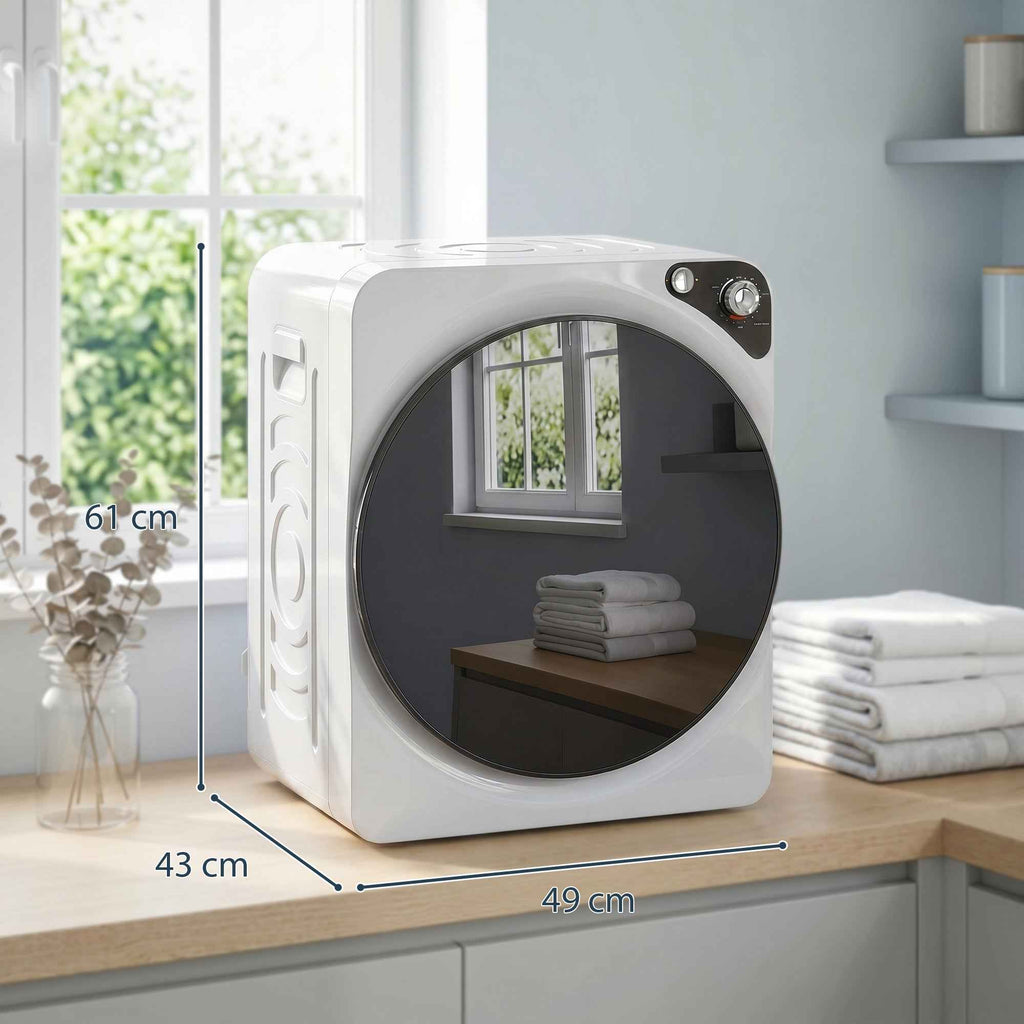 HOMCOM 1000W Portable Dryer with 5 Programs and Timer, in PCM and Stainless Steel, 49x43x61 cm, White