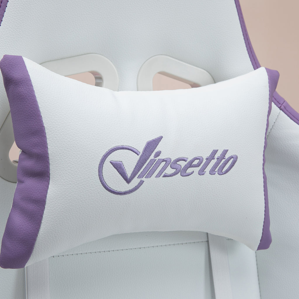 Gaming Chair with Adjustable Height and Reclining Backrest, 65x65x121-129 cm, White and Purple