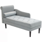 Chaise Longue with Quilted Velvet Effect Covering in Grey, Solid Wood and Sponge, 146x61x82.5 cm