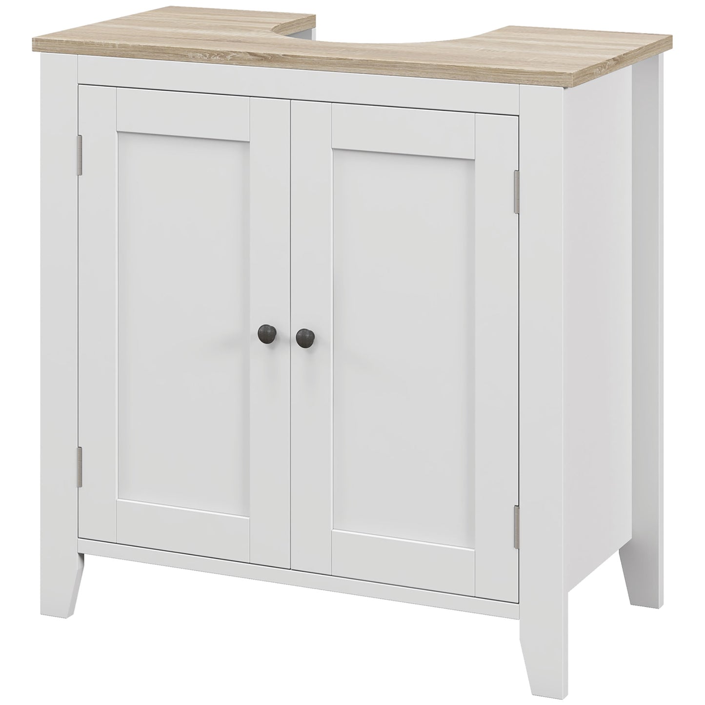 kleankin U-shaped bathroom vanity unit with adjustable internal shelf, in MDF, 60x30x60 cm, white and wood color