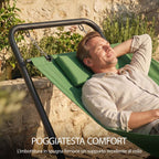 Outsunny Garden Hammock with Stand, Side Pocket and Headrest, Metal and Polyester, 237x90x92 cm, Dark Green