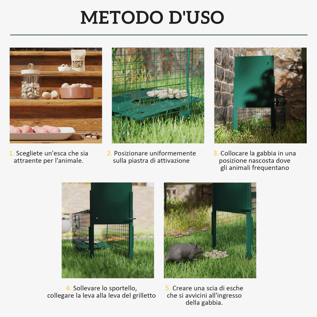 Small Animal Cage Trap with One Door and Handle, 80x25x30 cm, Dark Green