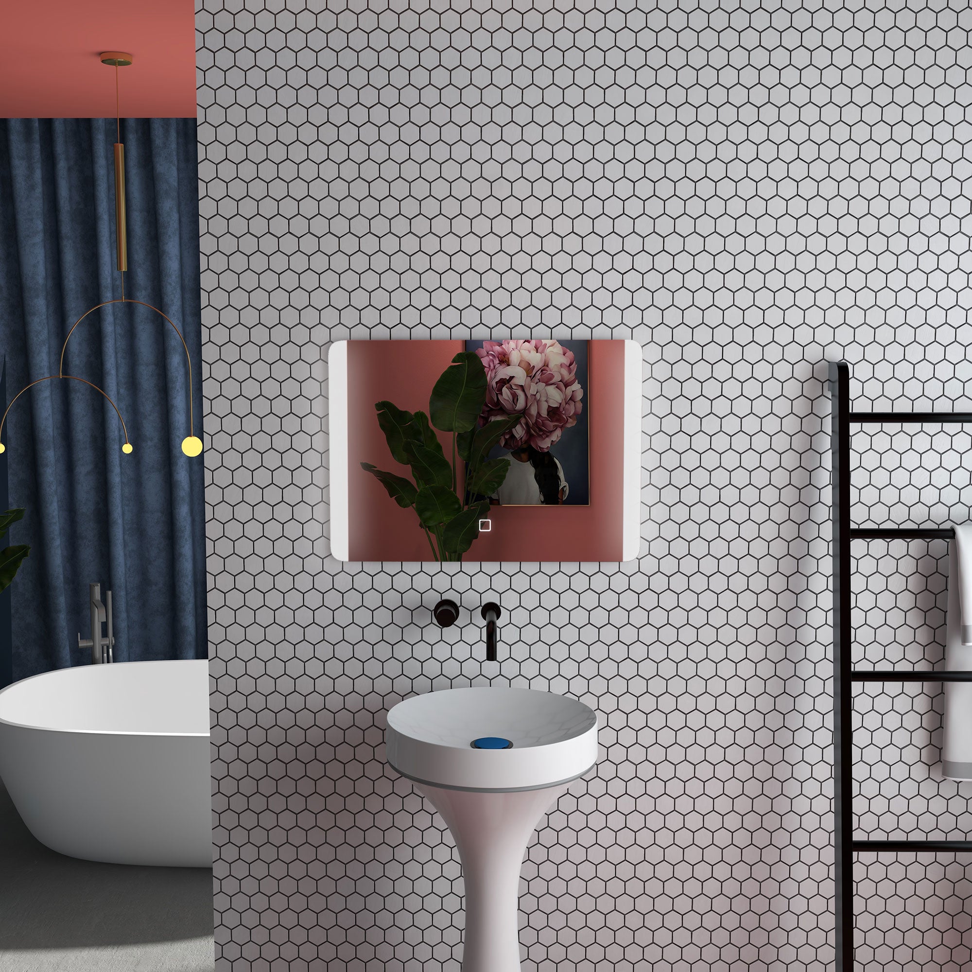 Bathroom Mirror with 3 Temperature LED Light, Touch Switch and Anti-fog, 70x50cm