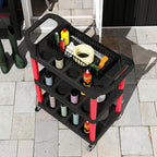 3-Tier Plastic Tool Cart with Handles and Wheels, Capacity 91 kg, 83x43x97 cm, Red