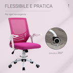 Ergonomic Office Chair with Lumbar Support, Folding Armrests, Breathable Mesh Swivel Desk Chair with Reclining Backrest and Adjustable Height, 120kg Capacity, Pink