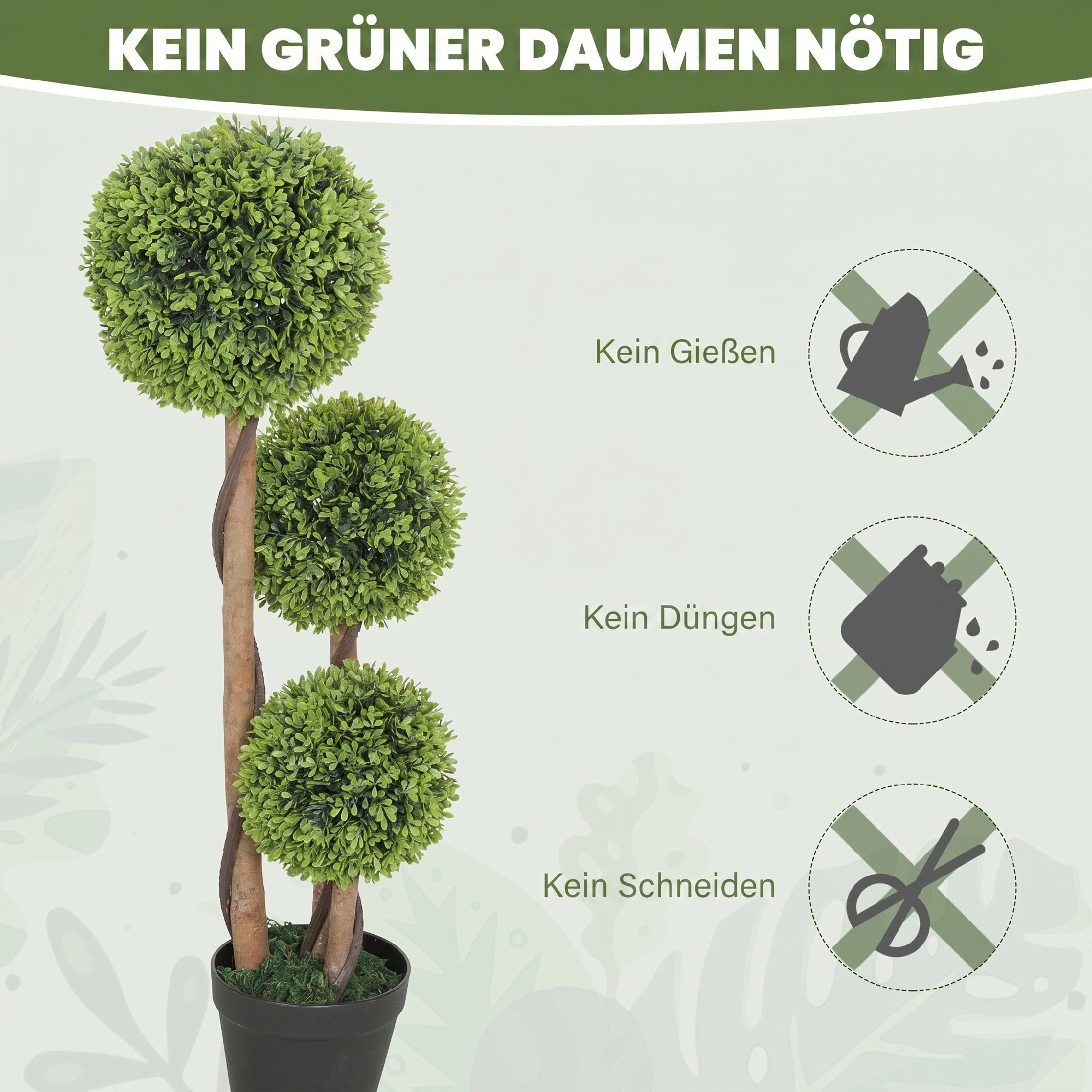 HOMCOM Set of 2 Artificial Boxwood Plants with 3 Balls, with Pot and Reinforced Bottom, Height 90 cm, for Indoor and Outdoor Use