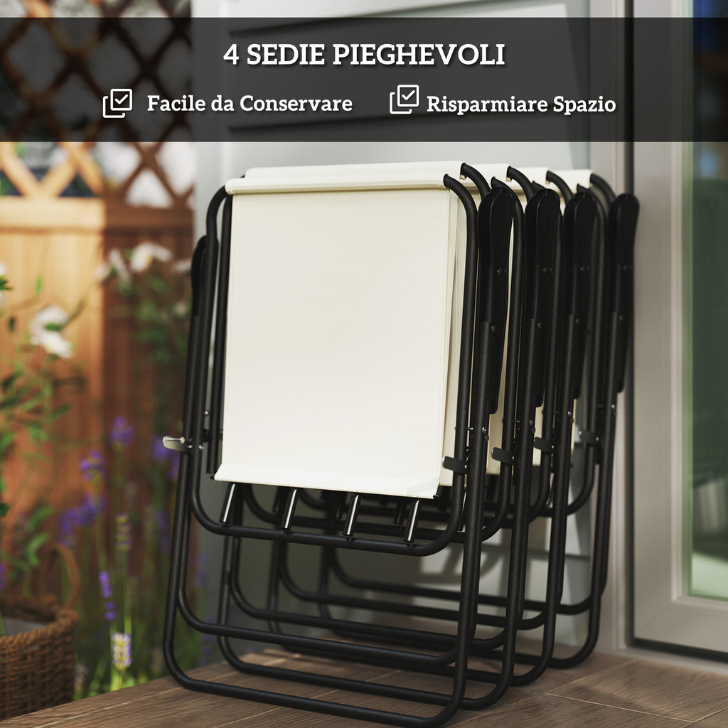6 Piece Steel Garden Set with 4 Folding Chairs, Umbrella and Round Table, Cream, Grey and Black